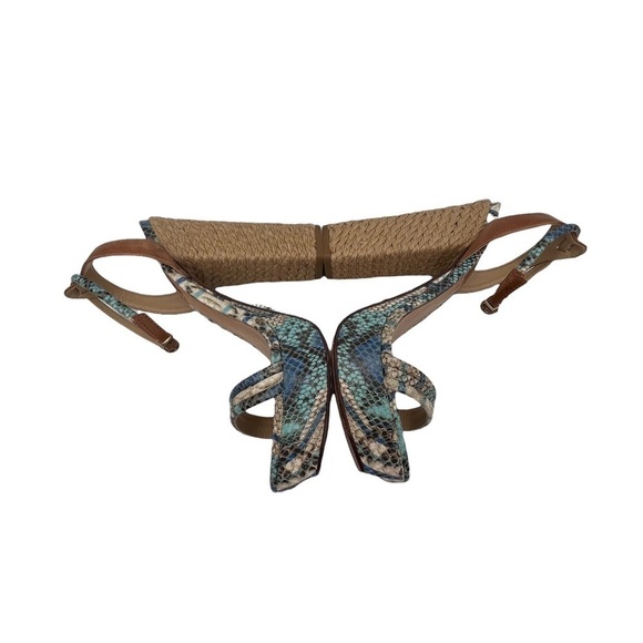 Schutz Blue Snakeskin Print Platform Chunky Espadrille Heeled Sandals Size 8 - Picture 7 of 9